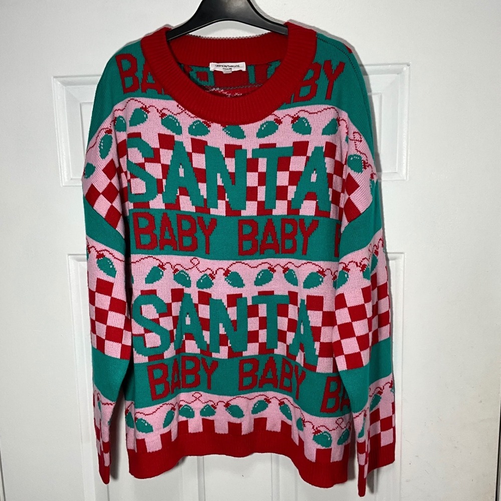 Grayson Threads Santa Baby Christmas Sweater Pink Green Red XL RN160054
